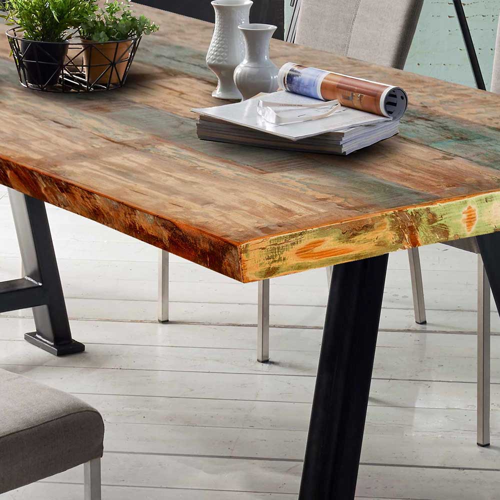 Esszimmer Tisch Zarinas aus Recyclingholz und Metall mit Antik Finish
