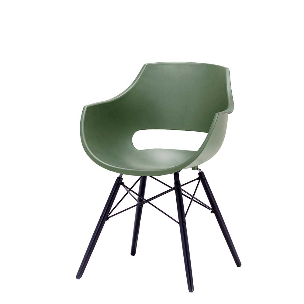 Esstisch Stühle Duvianco in Grün Kunststoff mit Massivholzgestell (4er Set)