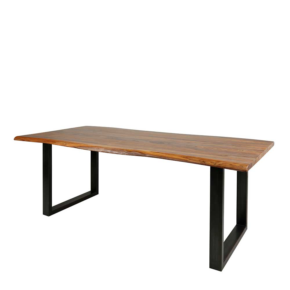 Baumkante Esszimmer Tisch Samona aus Nussbaum Massivholz und Metall