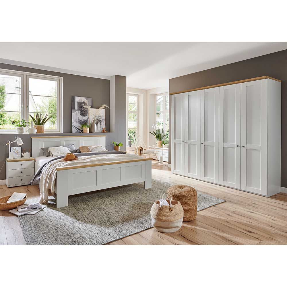 Schlafzimmer Möbel Wady in Weiß & Eiche Bianco Schrank 250 cm breit (vierteilig)
