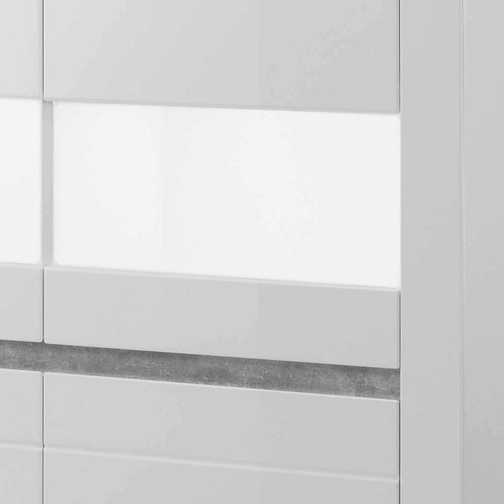 Wohnzimmer Highboard Novinza in Hochglanz Weiß mit Glas