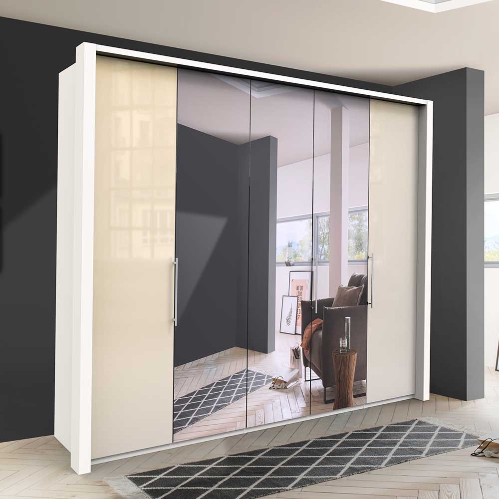 Großer Designschrank Invelita in Creme Weiß mit Spiegeltür