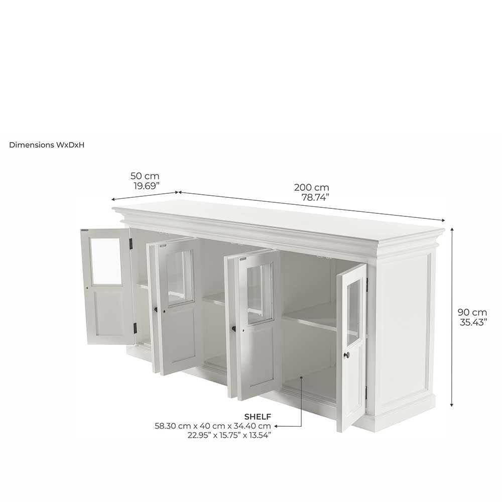 Sideboard mit Glastüren Montea im Landhausstil in Weiß