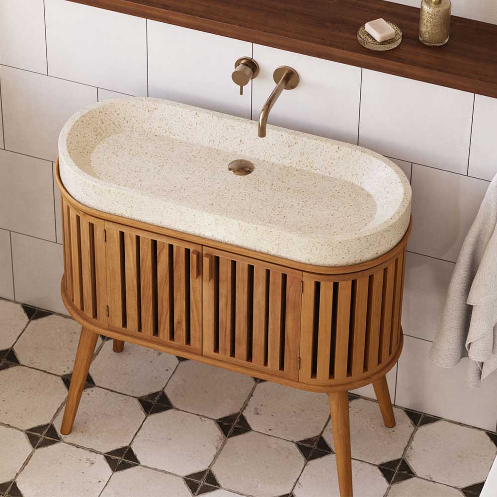 Skandi Design Waschkommode Santo mit einem Aufsatzwaschbecken 90 cm breit