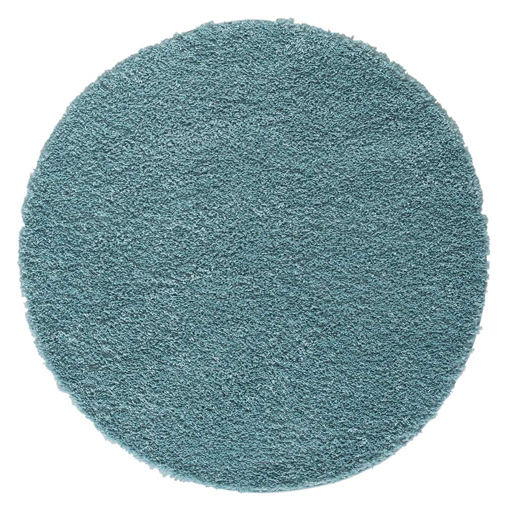 Hellblauer Hochflor Teppich Kairawan Shaggy - 150 cm Durchmesser