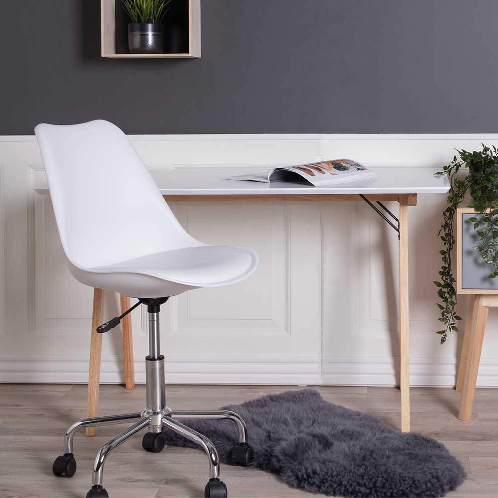 Schreibtisch Sharky in Weiß mit 4-Fußgestell aus Gummibaum