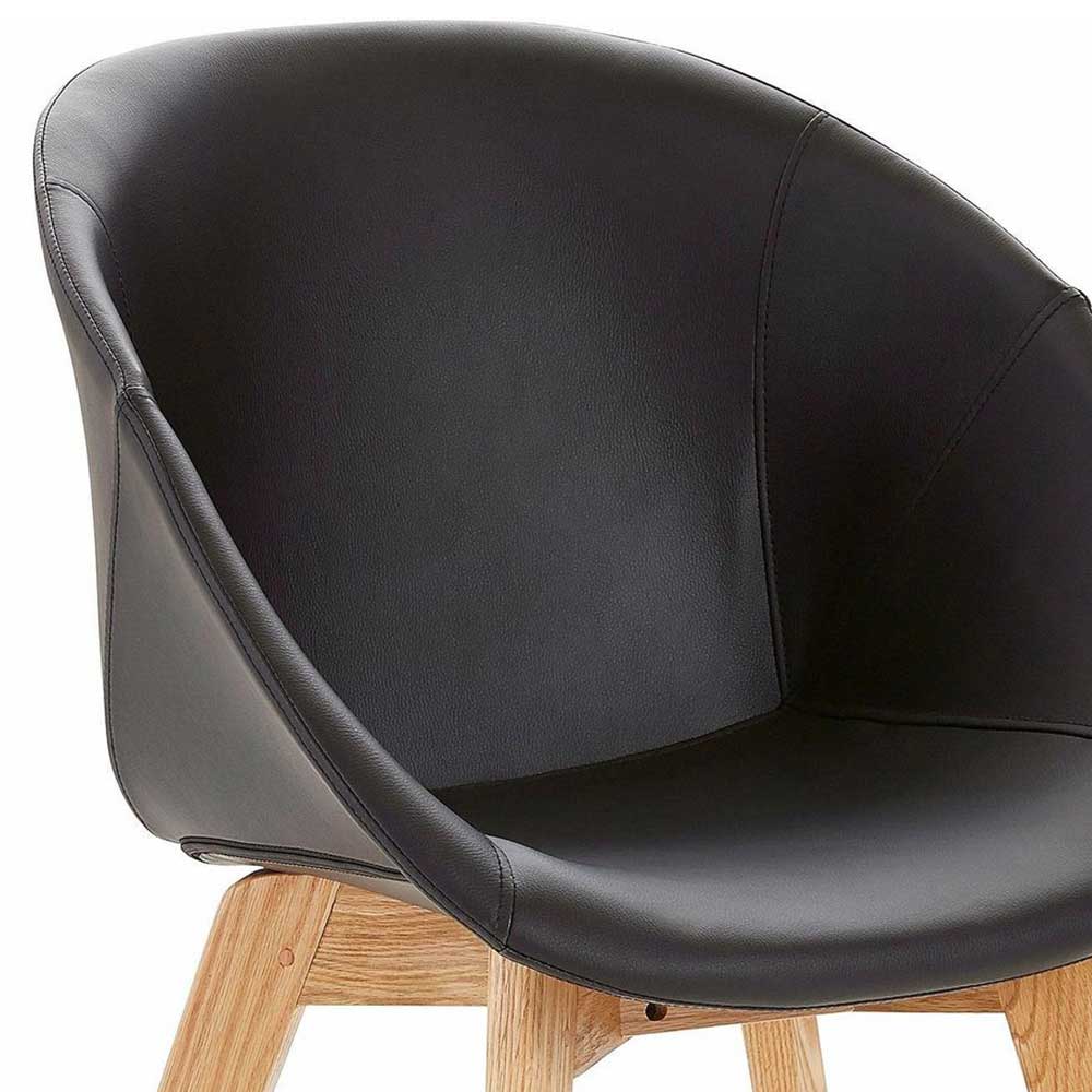 Skandi Design Stühle Miami in Schwarz Kunstleder mit Massivholzbeinen (2er Set)