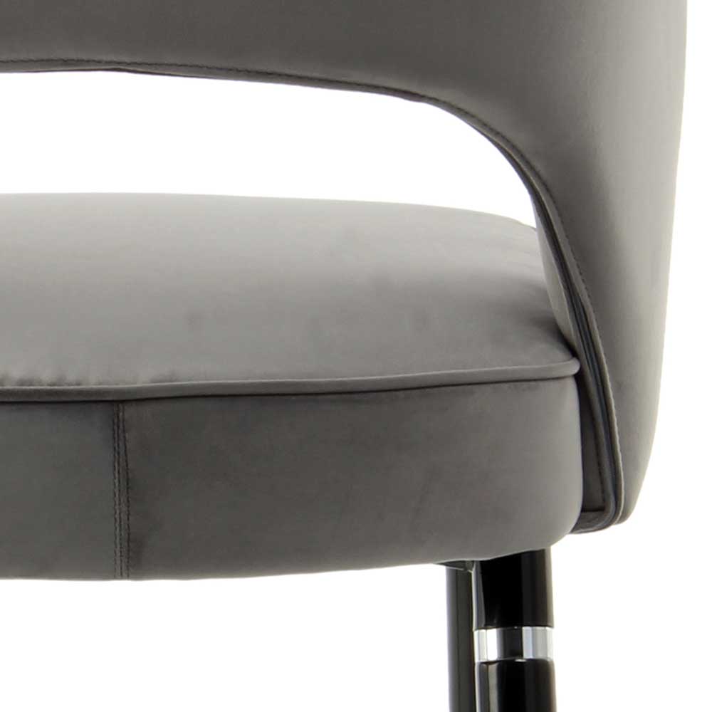 Samt Stühle Belafoma in Grau mit Eisengestell in Schwarz Silber (2er Set)