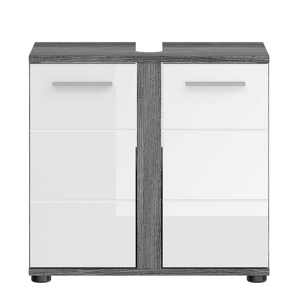 Waschbeckenunterschrank Servi in Grau und Weiß mit Hochglanz Front