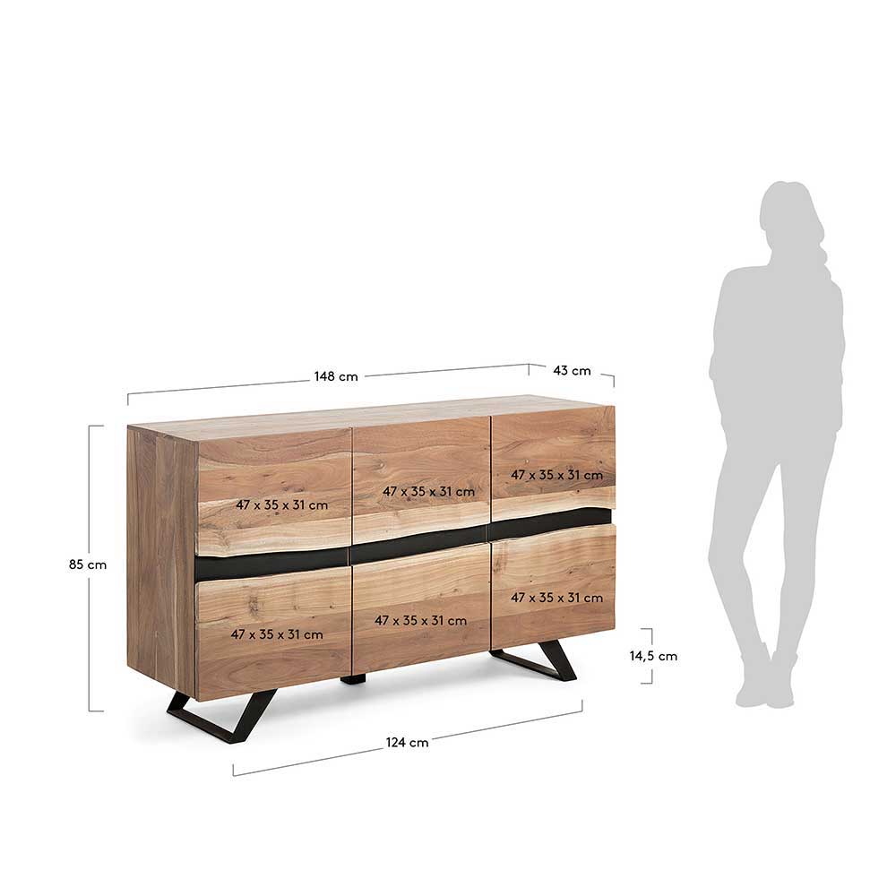 Design Sideboard Geraldo aus Akazie Massivholz im Industrial Style