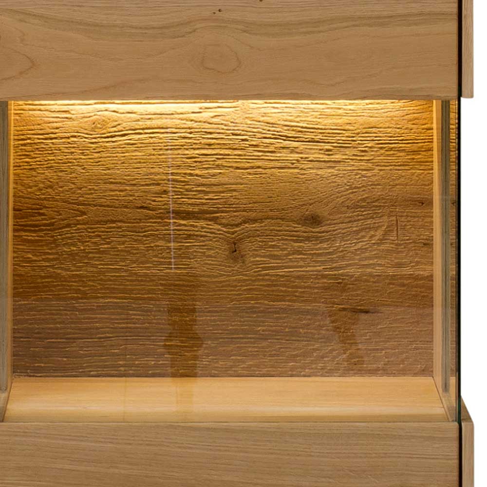 Wohnzimmer Hänge Vitrinenschrank Klever aus Wildeiche Massivholz 169 cm hoch