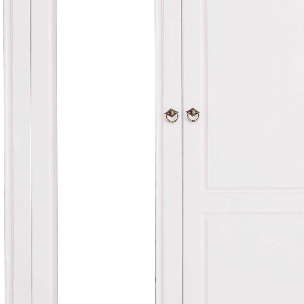 Weißer Landhaus Kleiderschrank Sadanos aus Kiefer Massivholz mit Spiegeltüren