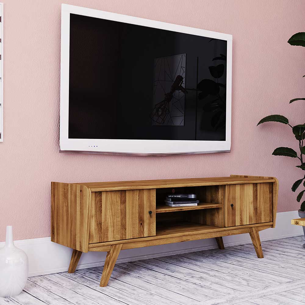 Fernsehschrank Carilla aus Wildeiche Massivholz im Retro Style