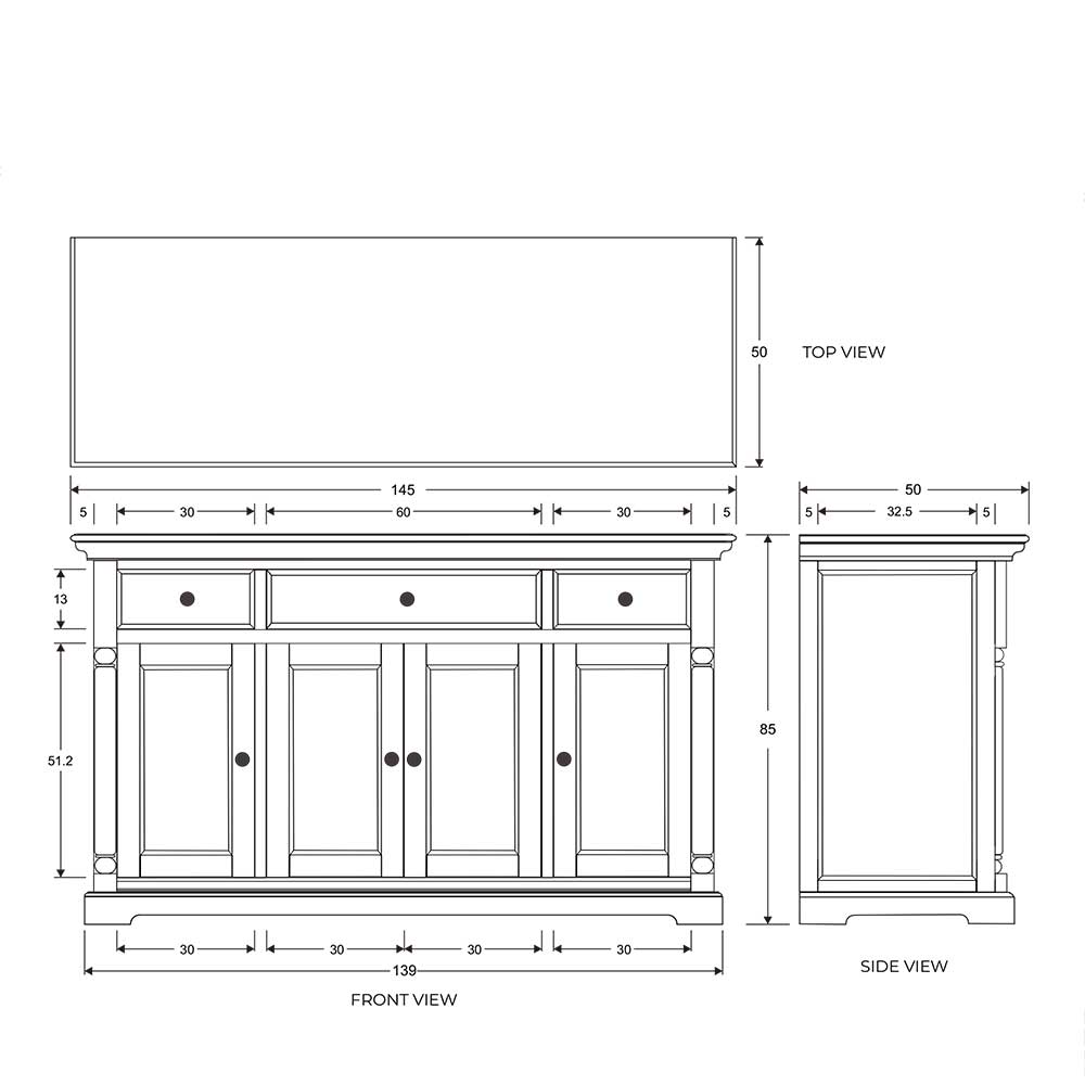 Weißes Esszimmersideboard Relisas im Landhausstil 145 cm breit