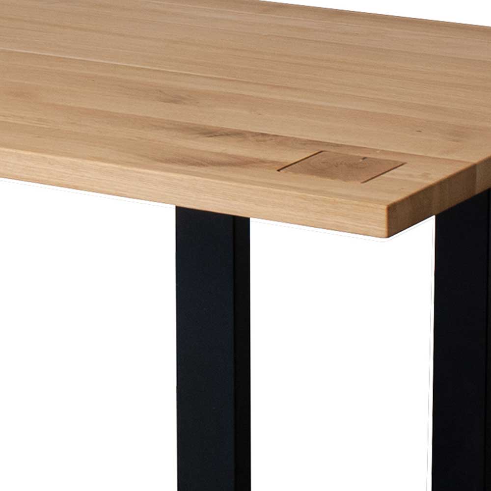 Esszimmer Tisch Shailina aus Wildeiche Massivholz mit Bügelgestell in Schwarz