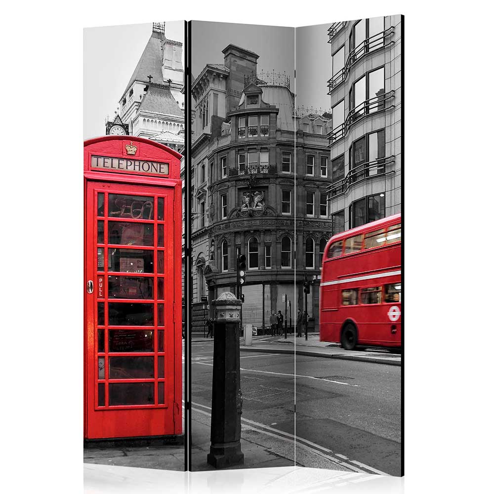 Raum Trennwand Noelle in Rot und Grau mit LONDON Motiv