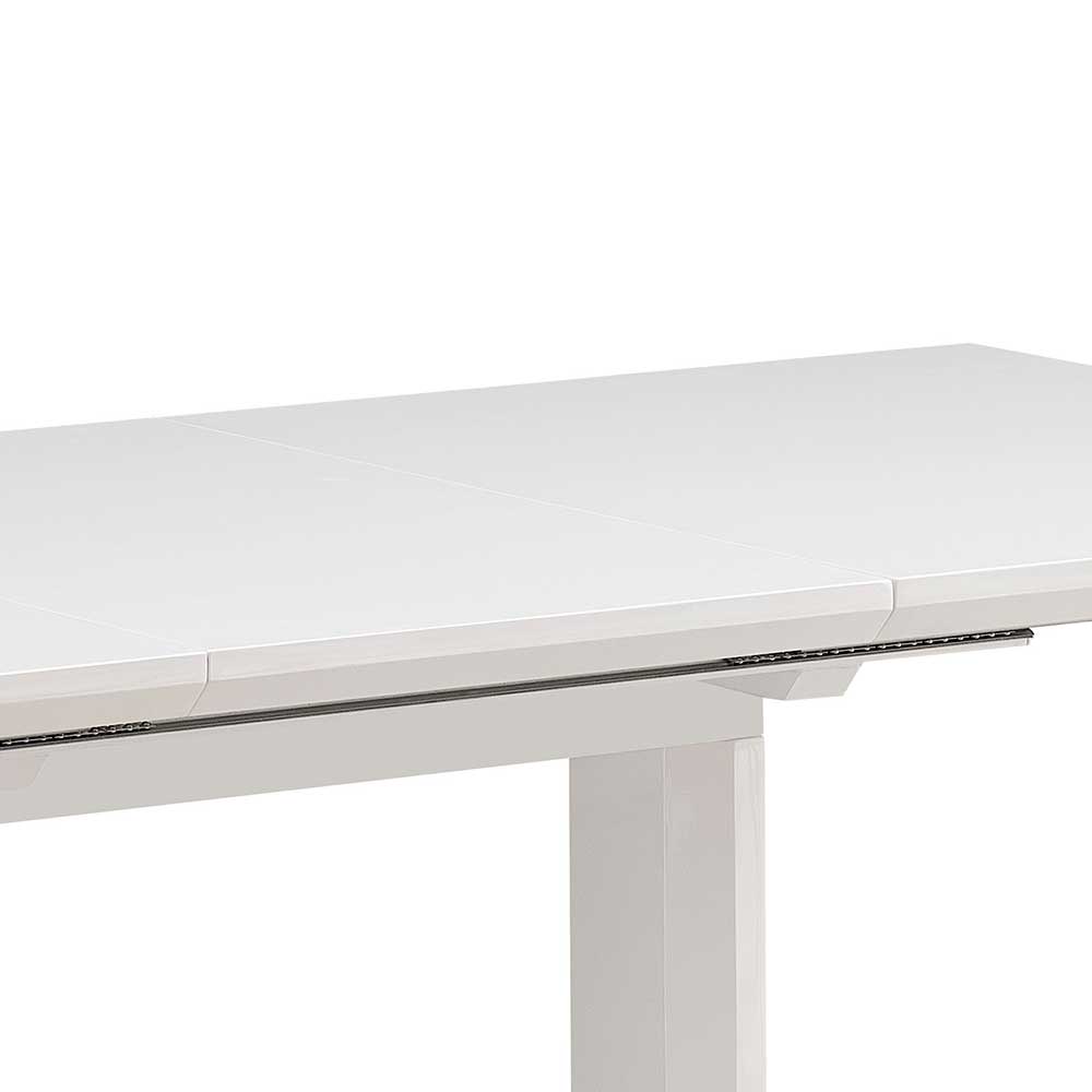 Esszimmer Tisch weiß Hochglanz Leoyaro mit einer Einlegeplatte 76 cm hoch