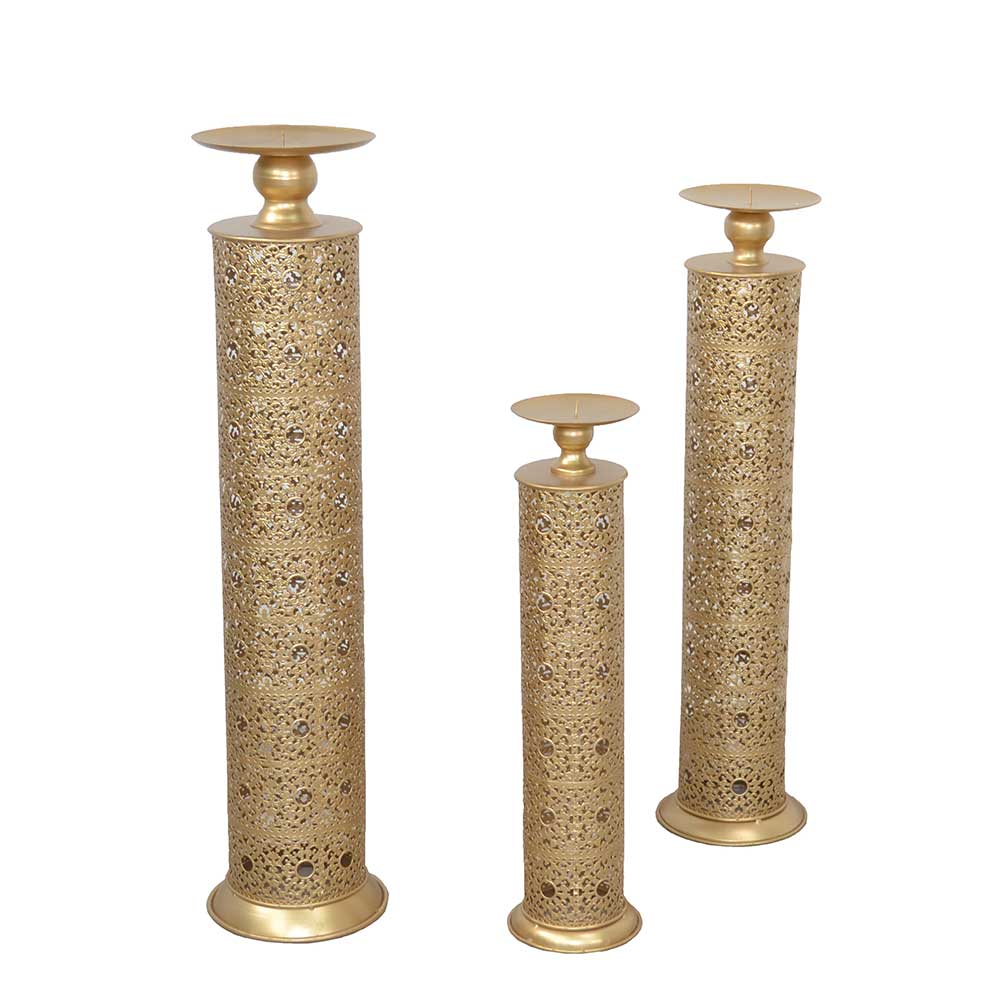 Orientalische Design Kerzenhalter Charleen in Goldfarben aus Metall (dreiteilig)