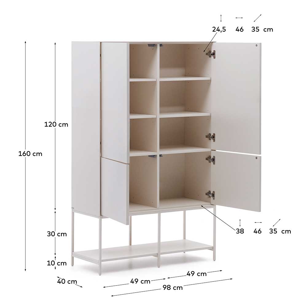 Wohnzimmer Highboard Miobelda in Weiß 160 cm hoch - 98 cm breit