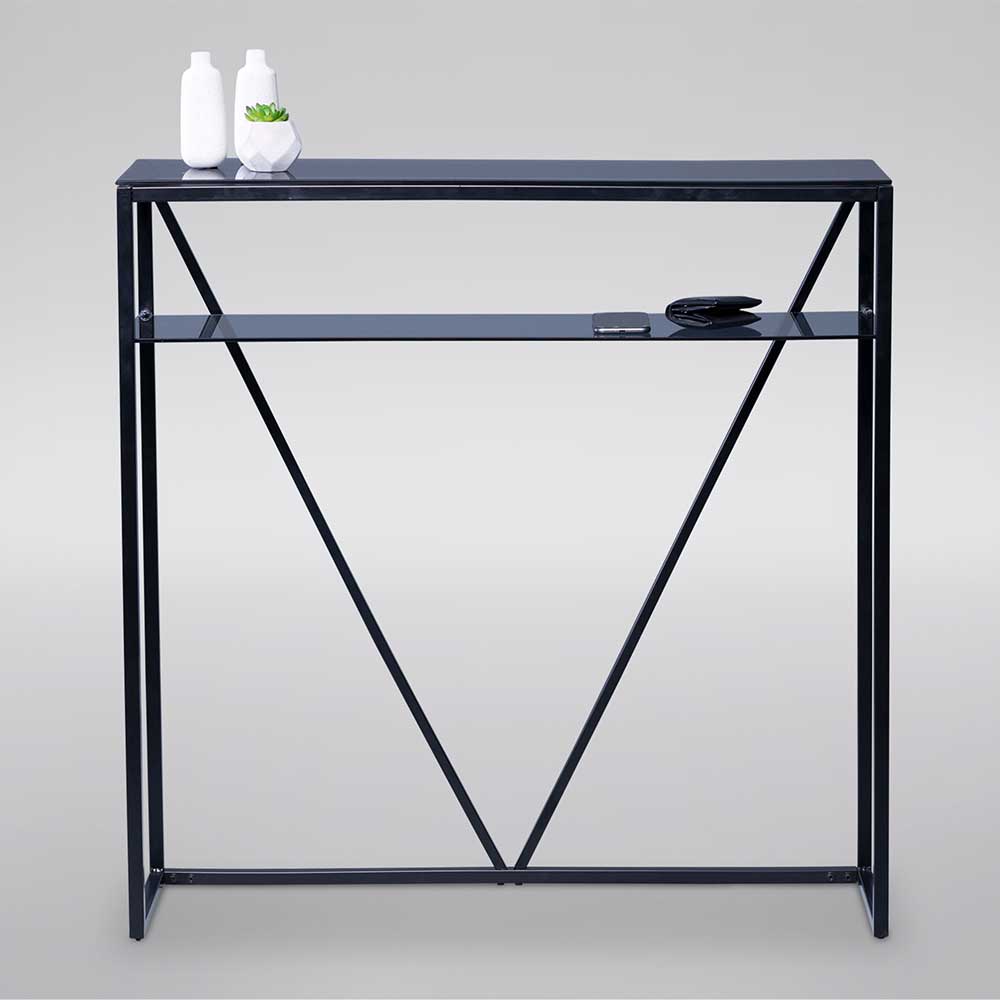 Konsolen Tisch Vulias in Schwarz & Grau aus Metall und Glas