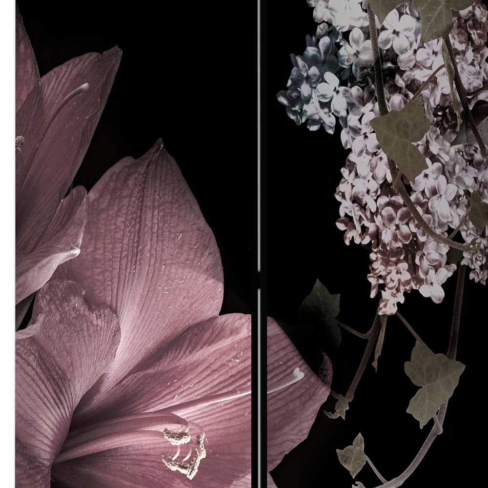 Paravent floral Quincey in Rosatönen und Schwarz mit Liien und Mohn