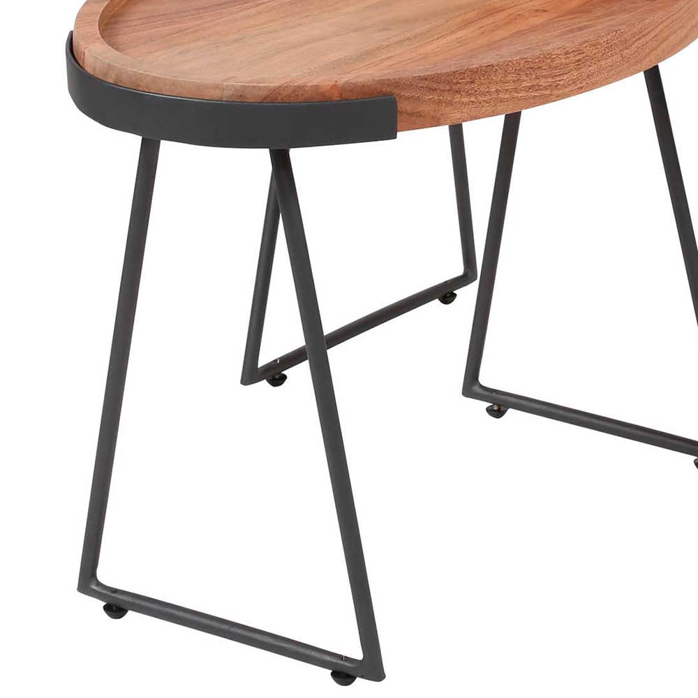Sofa Tisch Set Oline aus Akazie Massivholz und Metall rund (zweiteilig)