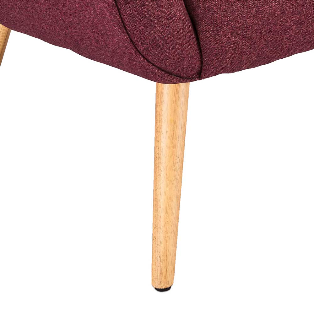 Skandi Design Sessel Belego in Dunkelrot Webstoff mit Beinen aus Buchenholz