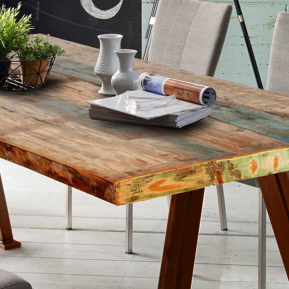 Loft Design Esszimmer Tisch Loriota in Bunt und Braun aus Recyclingholz und Metall