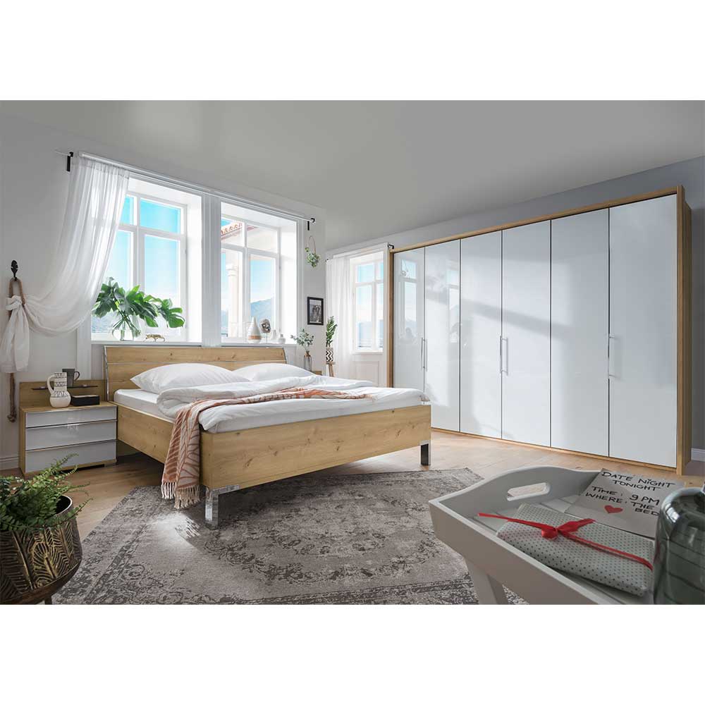 Schlafzimmer Komplett Waluva in Eiche Bianco und Weiß modern (vierteilig)