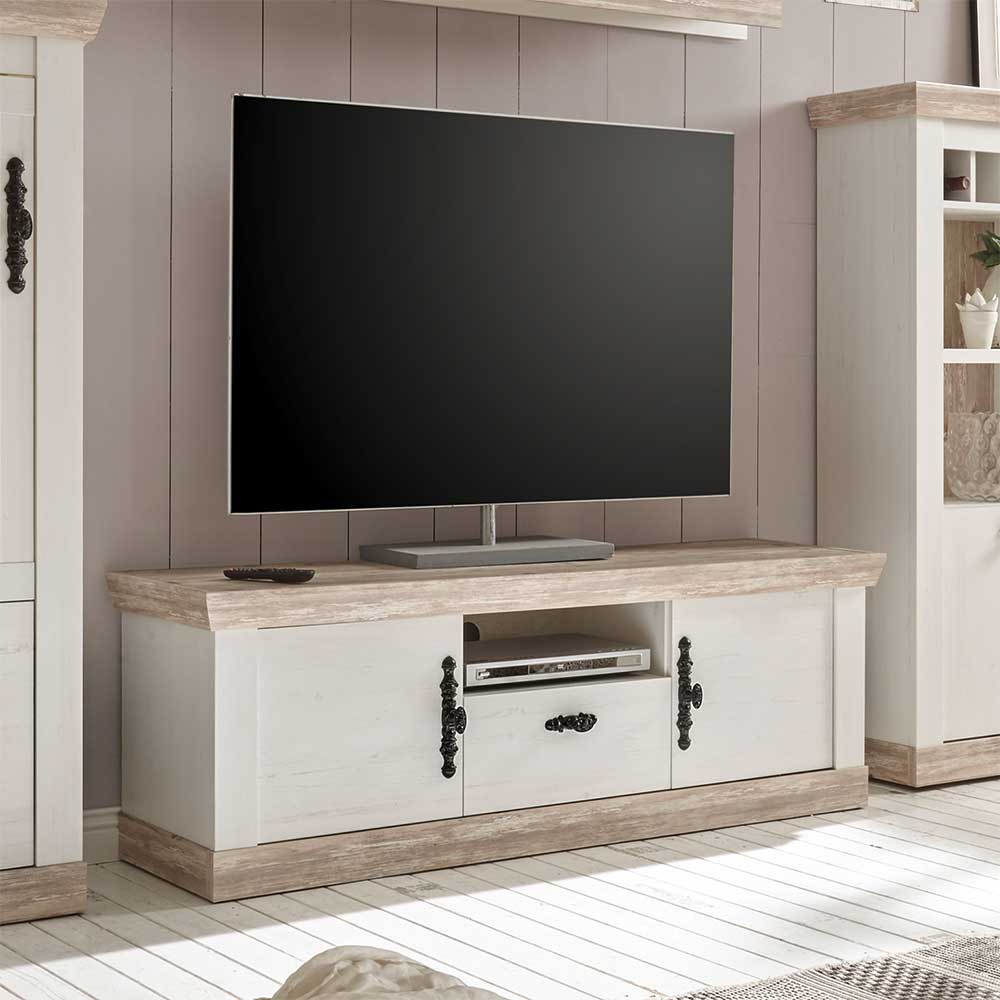 TV Board Flurencina in Weiß Pinie im Landhaus Design
