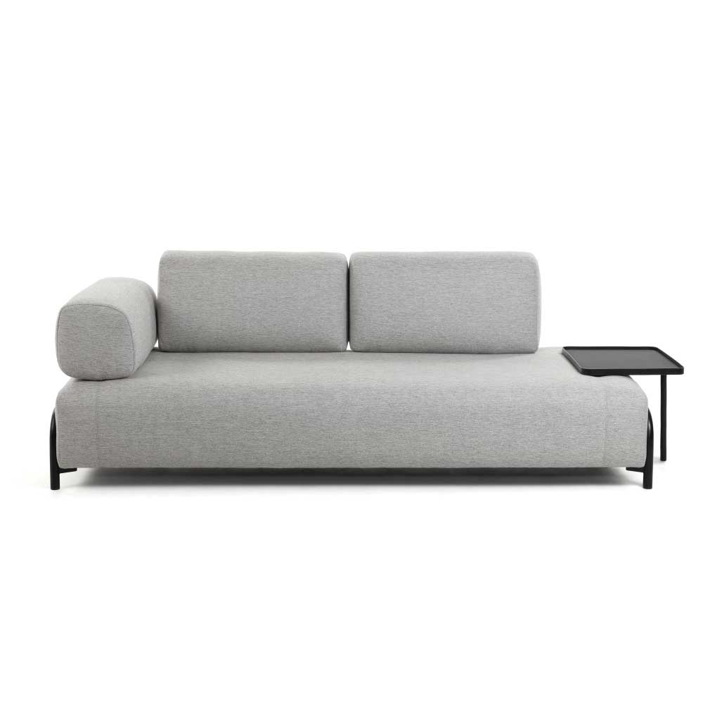 Dreier Sofa Solida in Hellgrau Webstoff mit abnehmbarem Stecktisch