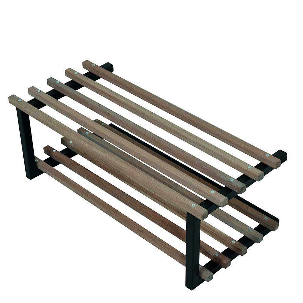 Design Garderobenmöbel Usmino aus Eiche Massivholz und Stahl in Schwarz (zweiteilig)