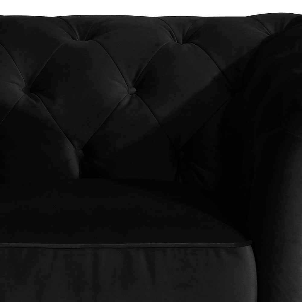 Schwarzes Chesterfield Sofa Noele aus Samtvelours 216 cm breit