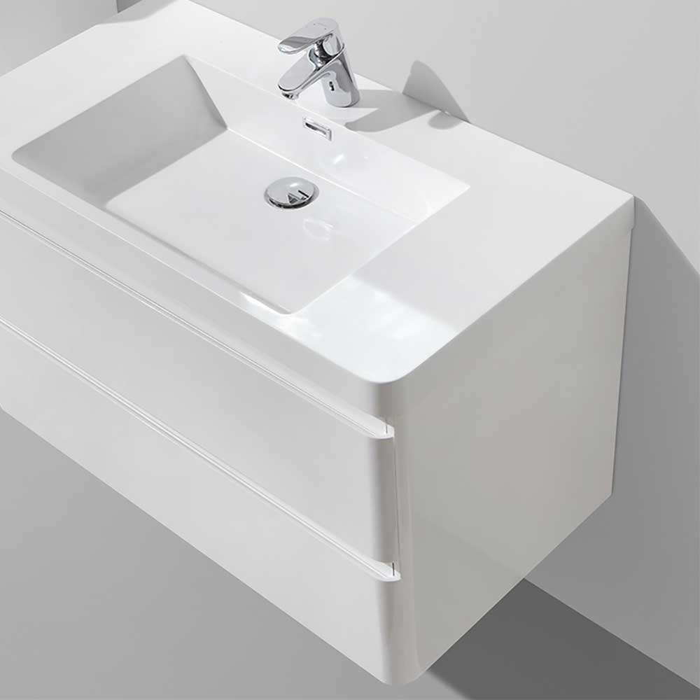 Waschkommode Larienta in Hochglanz Weiß für Wandmontage