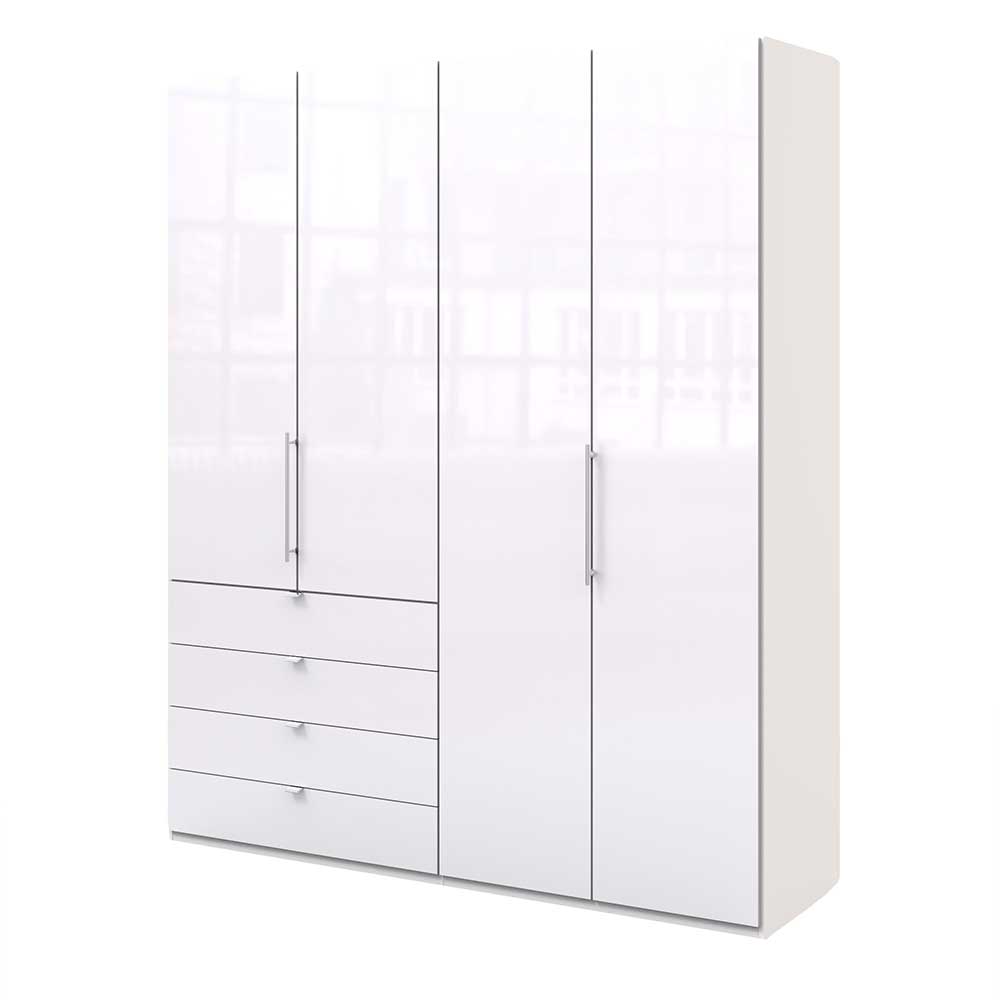 Design Schlafzimmerschrank Grinzia mit Falttüren in Weiß Glas beschichtet