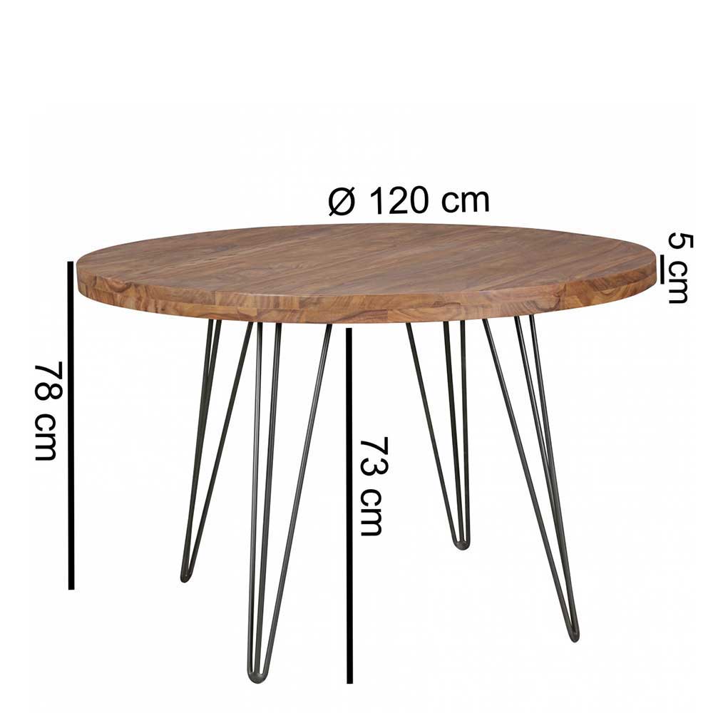 Runder Tisch Agadir aus Sheesham Massivholz und Metall