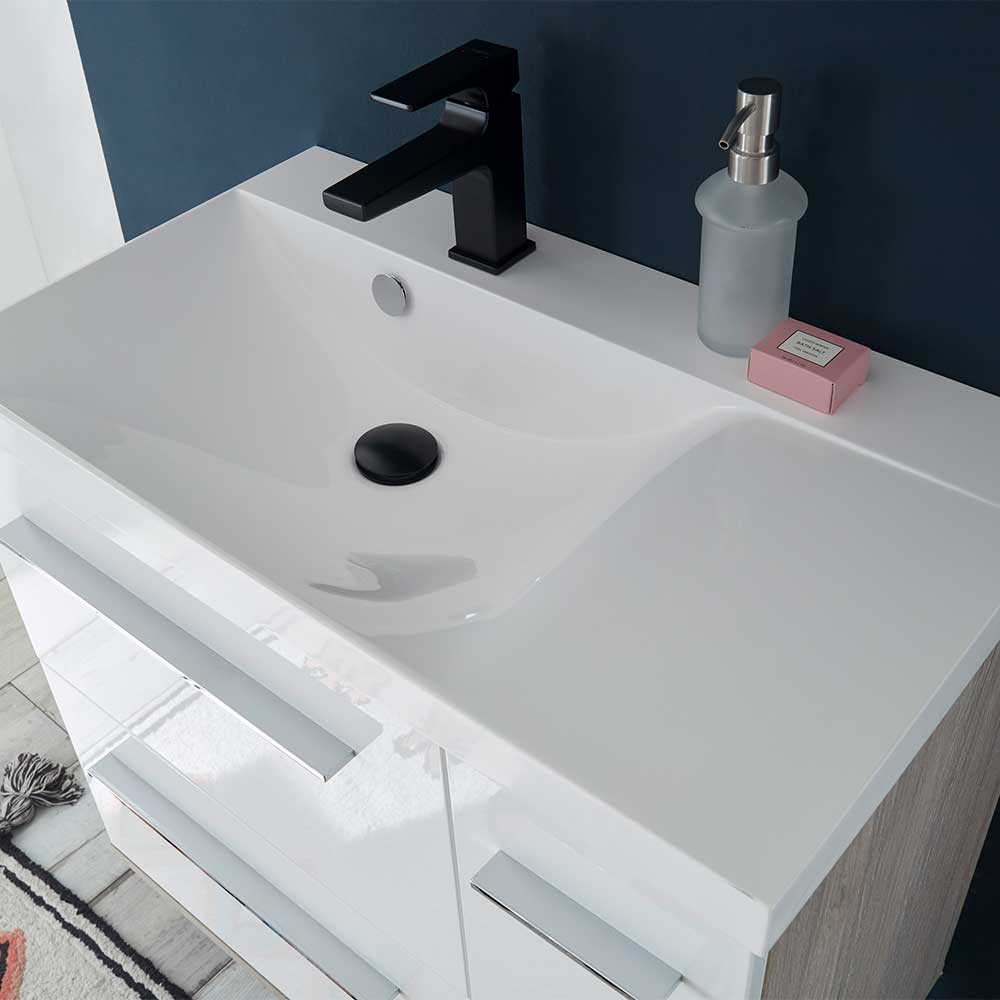 Badezimmerunterschrank Ceszan mit Einlasswaschbecken in Weiß