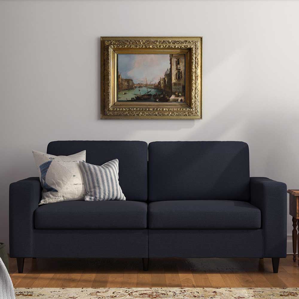 Retrostil Wohnzimmer Couch Hanaja aus Webstoff in Blau