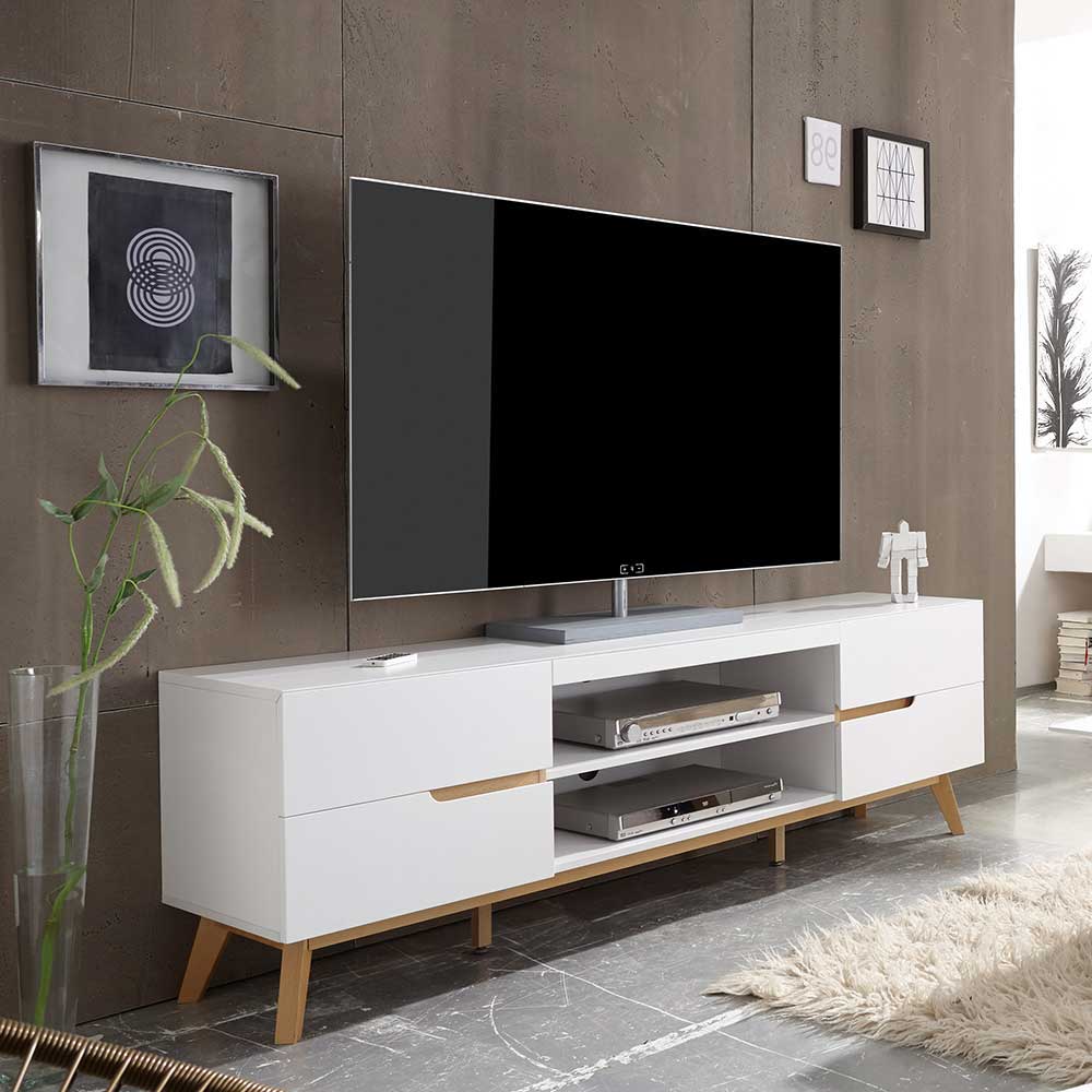 TV Board Nuista in Weiß und Asteiche Massivholz 170 cm