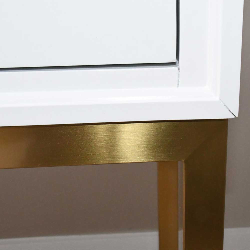 Konsolentisch Mael in Weiß und Goldfarben mit zwei Schubladen