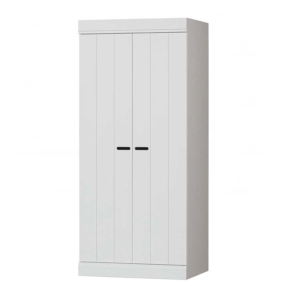 Weißer Holzkleiderschrank Olcian im Skandi Design 175 cm hoch