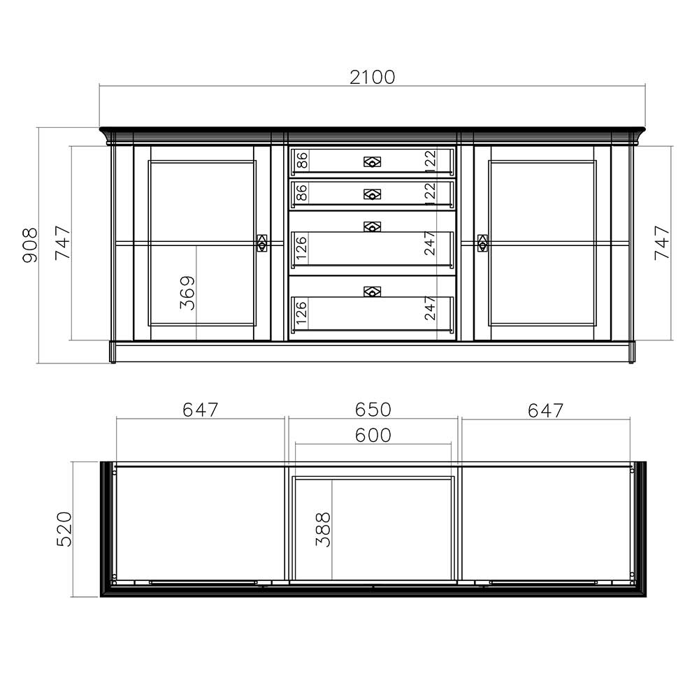 Landhaus Design Sideboard Craiova in Weiß und Wildeiche Dekor 210 cm breit