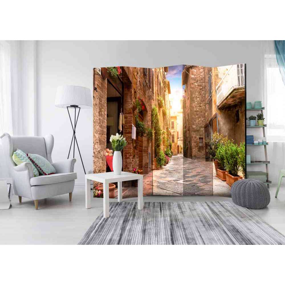 5-teiliger Paravent Vinda mit Toskana Altstadt Motiv 225 cm breit
