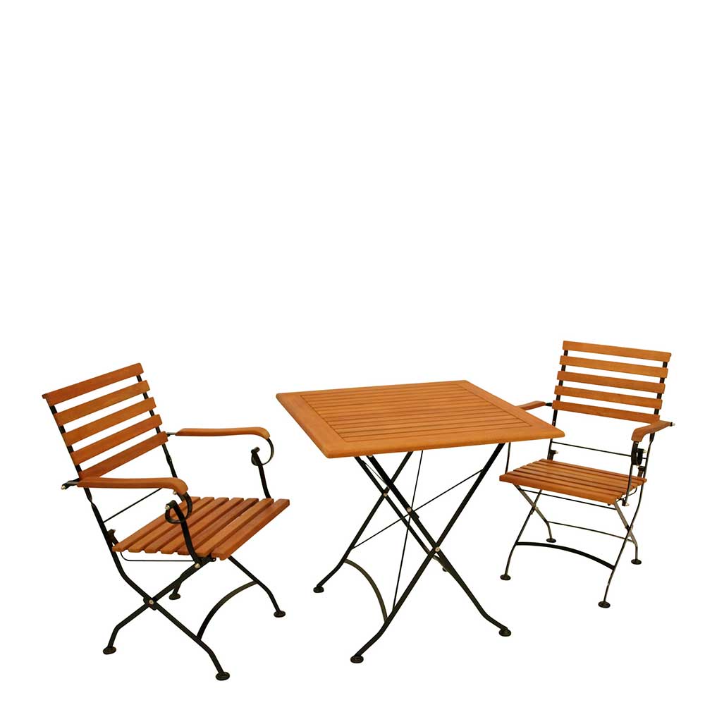 Sitzgruppe Drannelus aus Eukalyptusholz und Stahl für 2 Personen (dreiteilig)