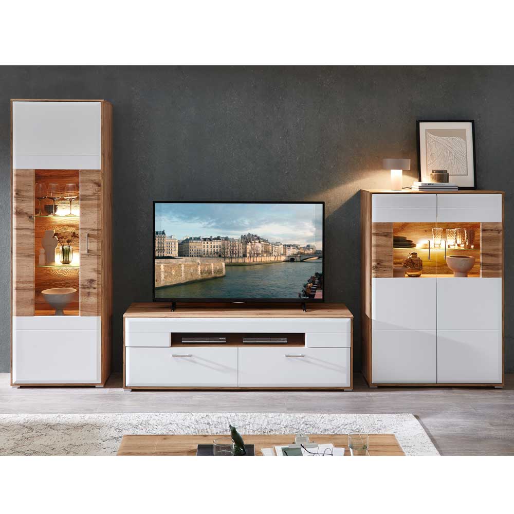 Fernseher Schrankwand Lupu in modernem Design 204 cm hoch (dreiteilig)