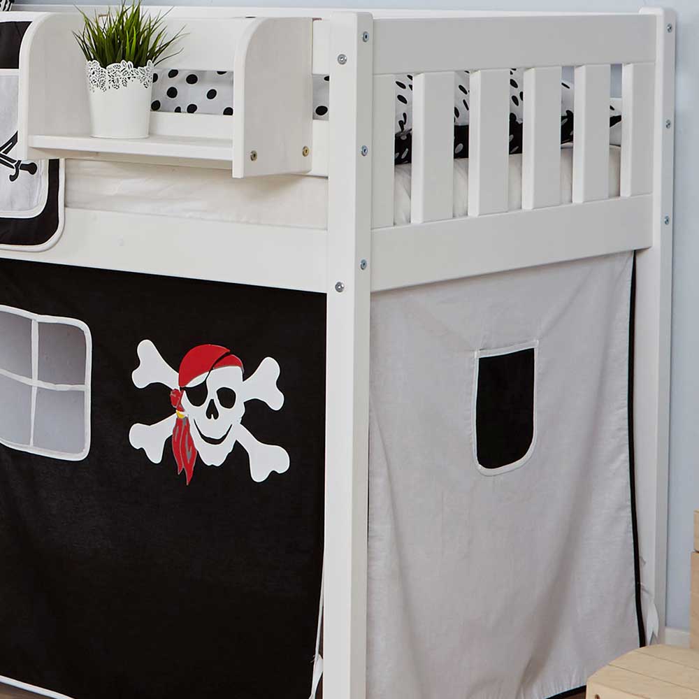 Kinderhochbett Elynas mit Pirat Vorhang und Rutsche