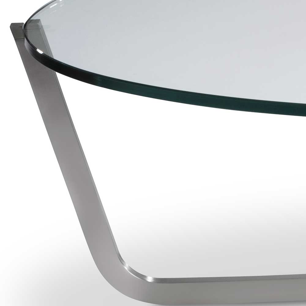 Salontisch Phiano in Transparent und Silberfarben mit ovaler Tischplatte