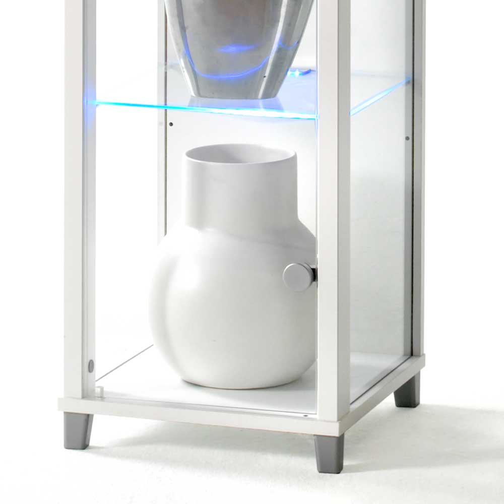 Design Standvitrine Hiadelia in Weiß mit LED Beleuchtung