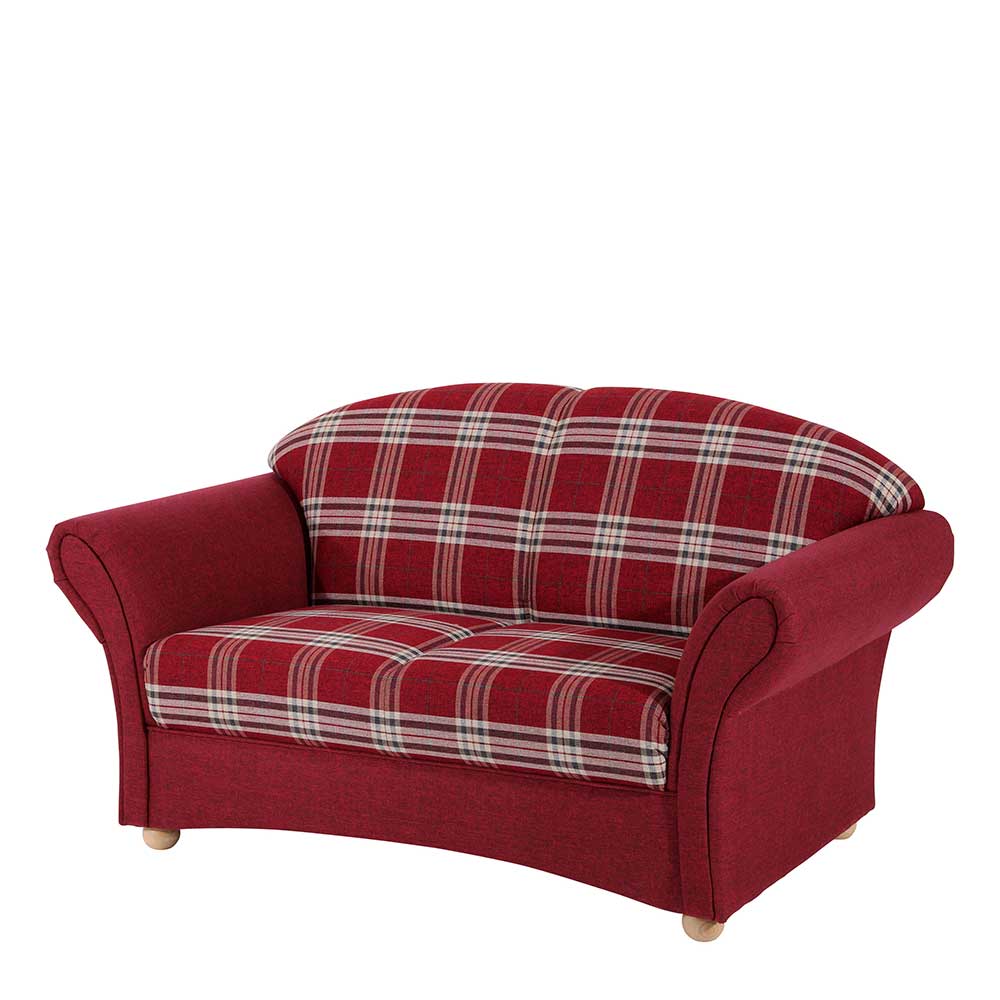 Landhausstil Wohnzimmer Couch Riscos in Rot kariert 151 cm breit