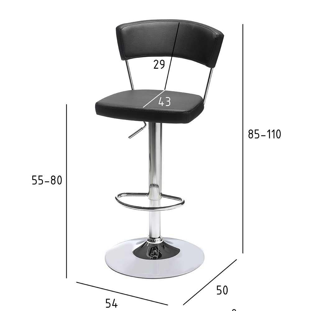 Höhenverstellbare Barstühle Smidan in Schwarz Kunstleder drehbar (2er Set)